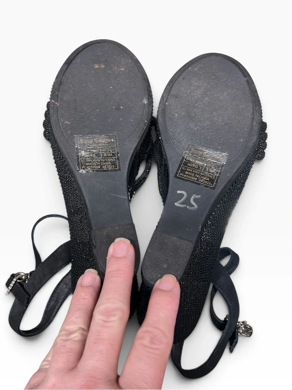 Juicy Couture Hippo black crystal wedge sandals